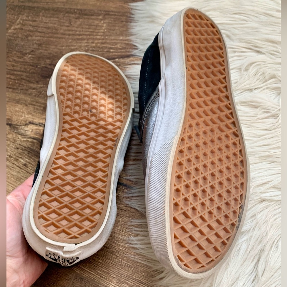 Vans Metallic Silver and Black Slip-On Sneakers - Picture 8 of 10